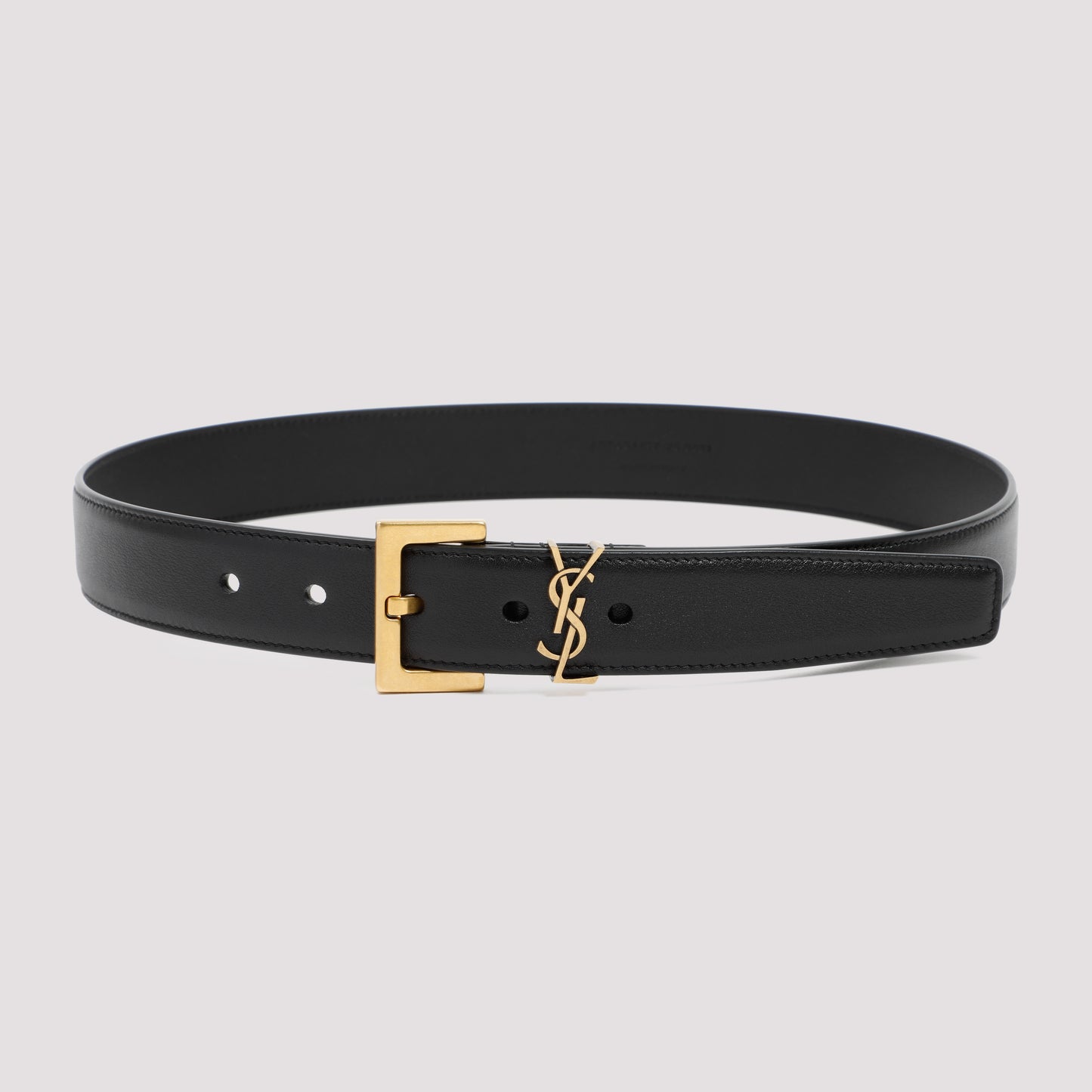 Black Leather Belt with YSL Monogram