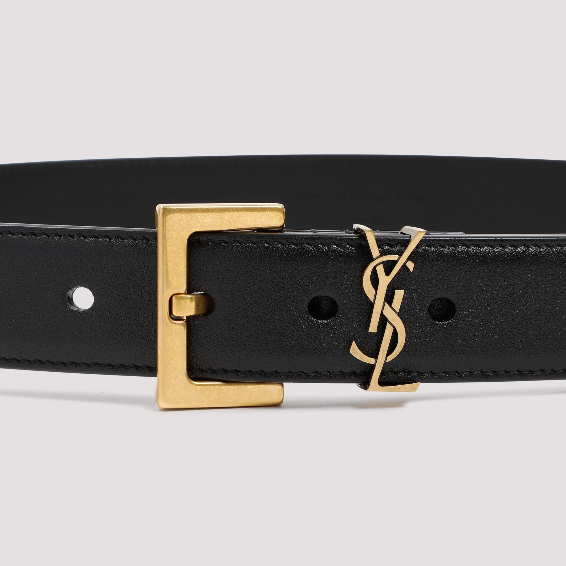 Black Leather Belt with YSL Monogram