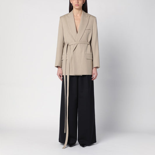 Beige Wool Jacket With Belt