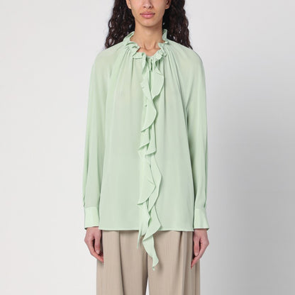 Light Green Shirt With Ruffles