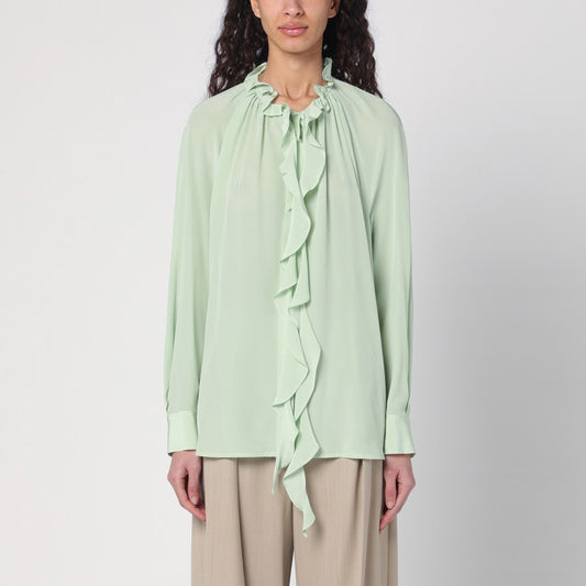 Light Green Shirt With Ruffles