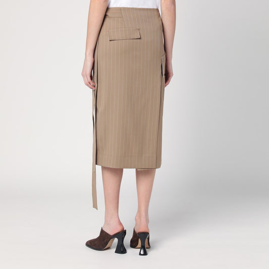 Sand-coloured Pinstriped Wrap Skirt