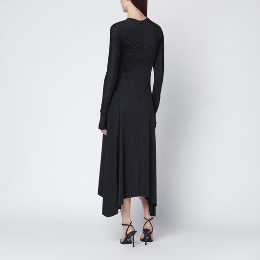 Black asymmetric midi dress