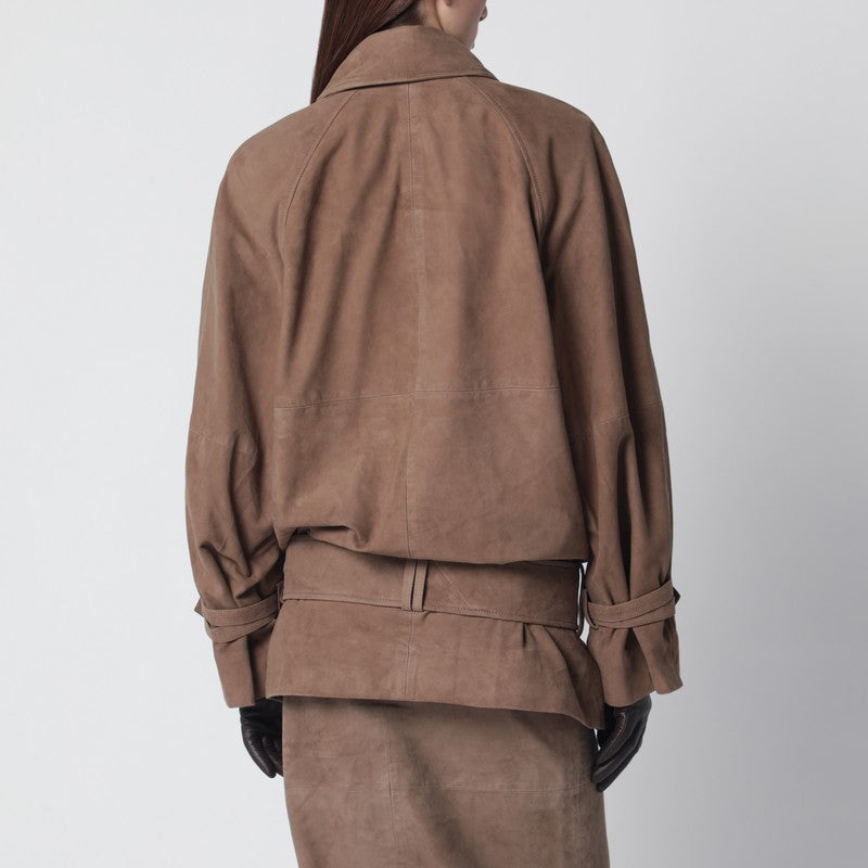 Oversized brown suede jacket