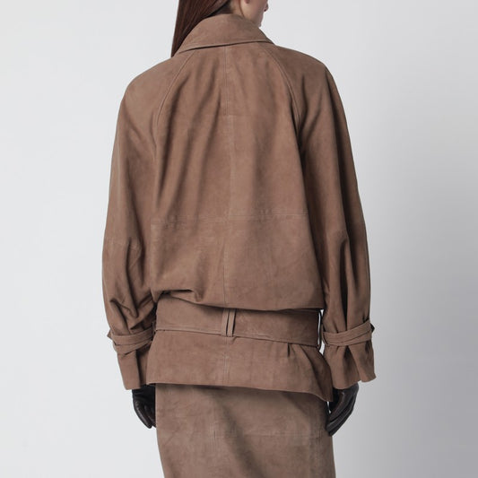 Oversized brown suede jacket