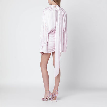 Pink mini dress with floral jacquard pattern