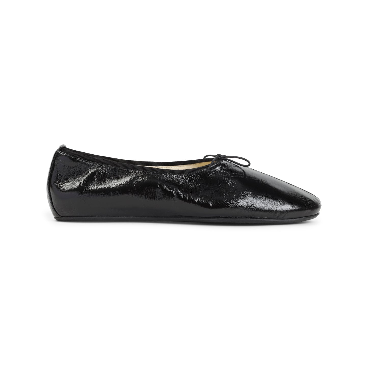 Black Gathered Flat Calf Leather Ballerinas