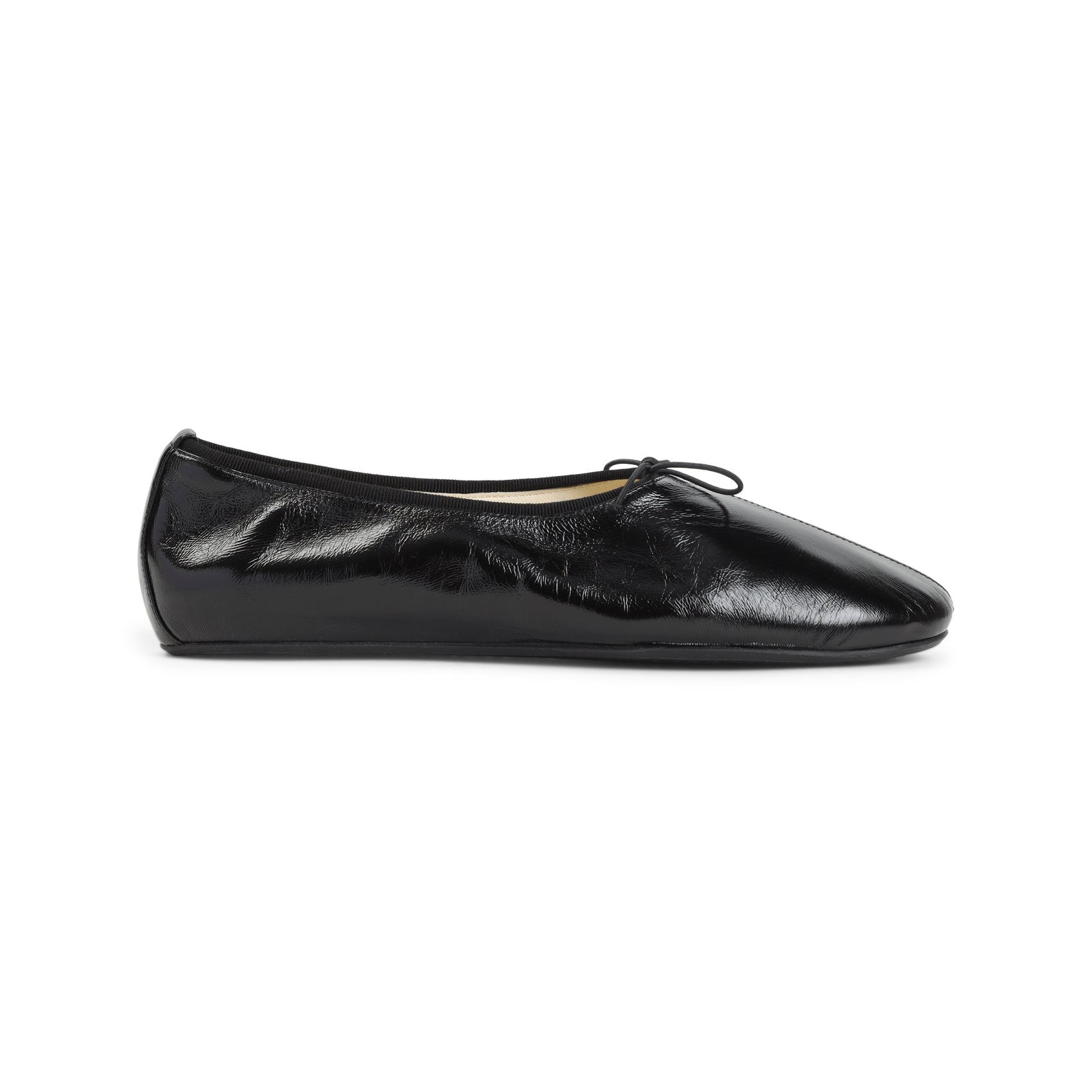 Black Gathered Flat Calf Leather Ballerinas