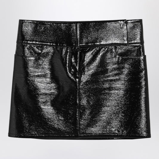 Black Belted Vinyl Mini Skirt