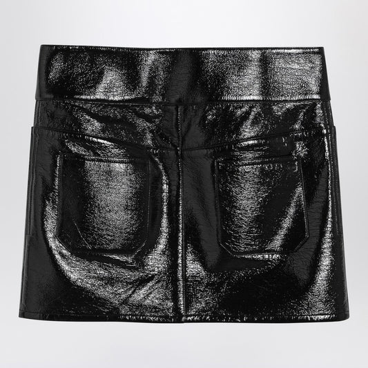 Black Belted Vinyl Mini Skirt