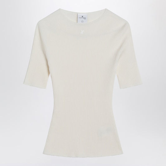 White Ribbed Sweater In Cotton And Wool