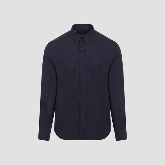 Blue Sport Silk and Linen Shirt
