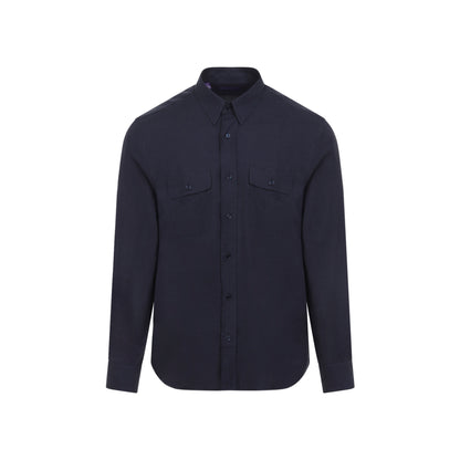 Blue Sport Silk and Linen Shirt