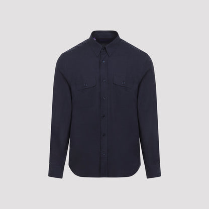 Blue Sport Silk and Linen Shirt