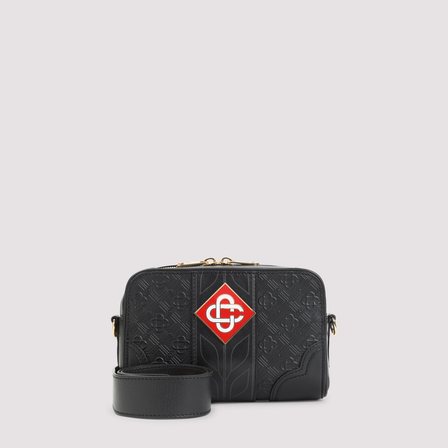 Black Calf Leather Monogram Crossbody Bag