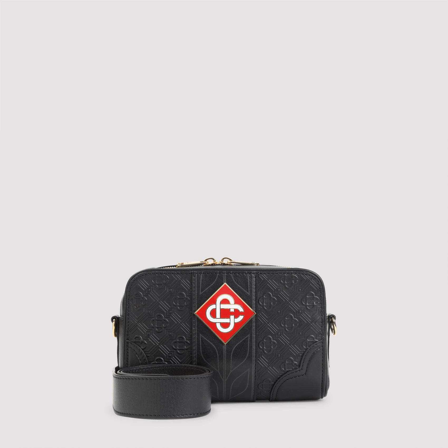 Black Calf Leather Monogram Crossbody Bag