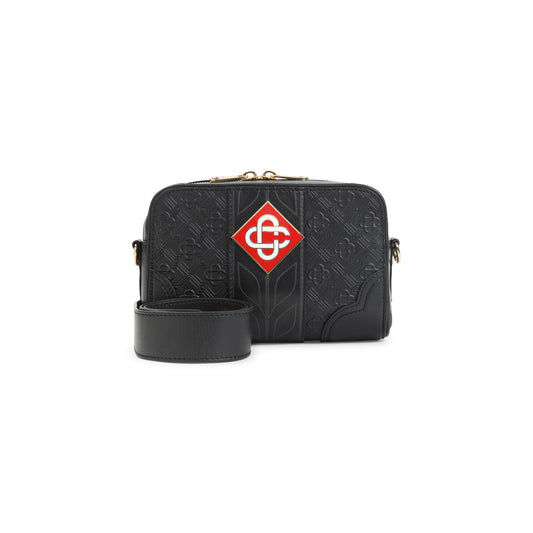 Black Calf Leather Monogram Crossbody Bag