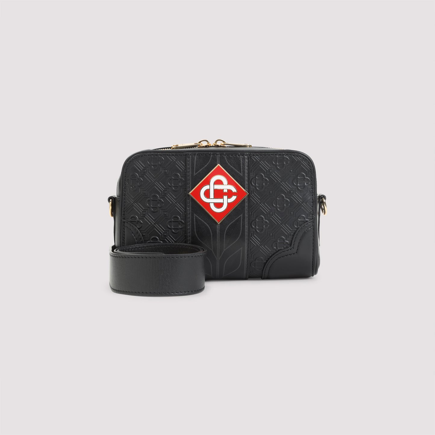 Black Calf Leather Monogram Crossbody Bag