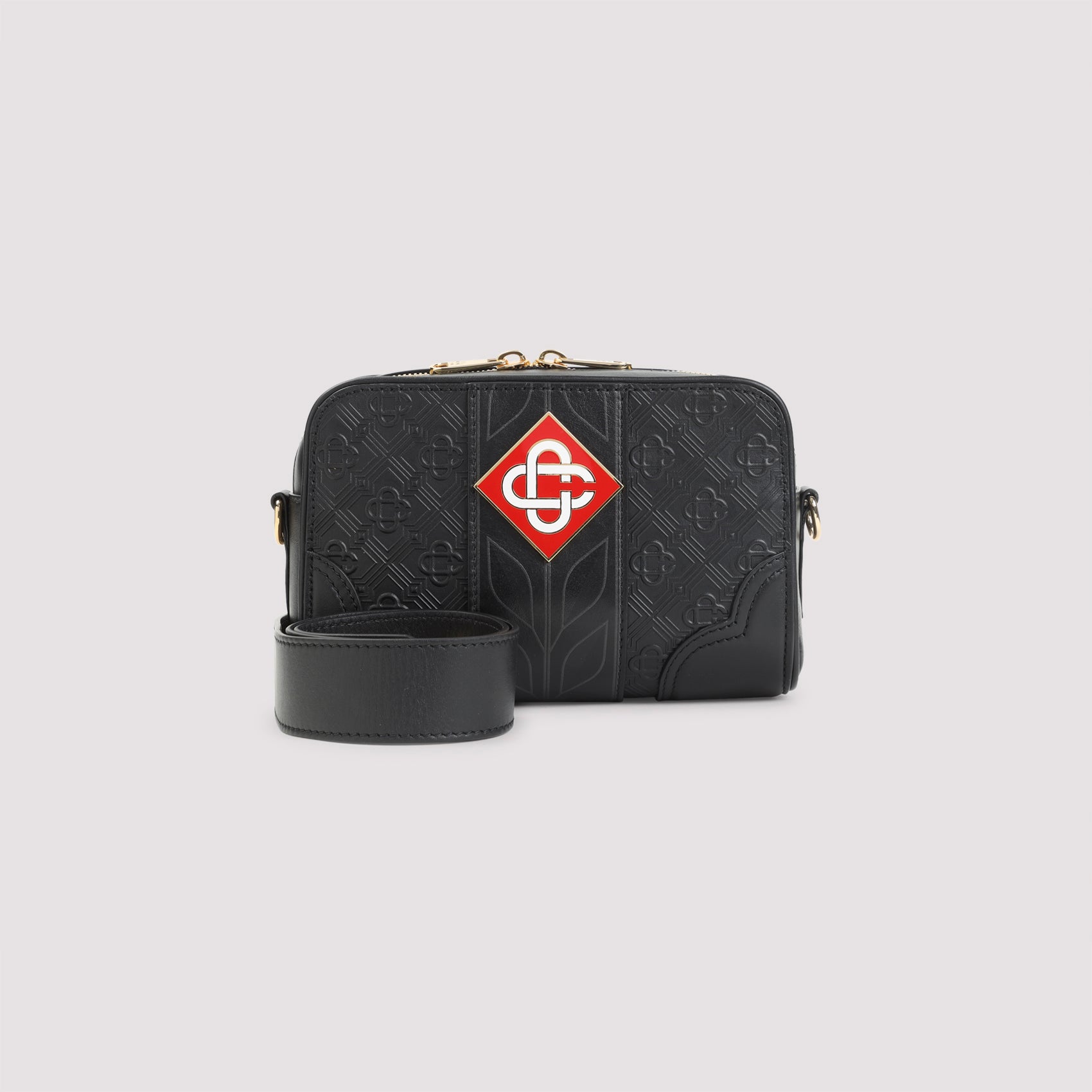 Black Calf Leather Monogram Crossbody Bag