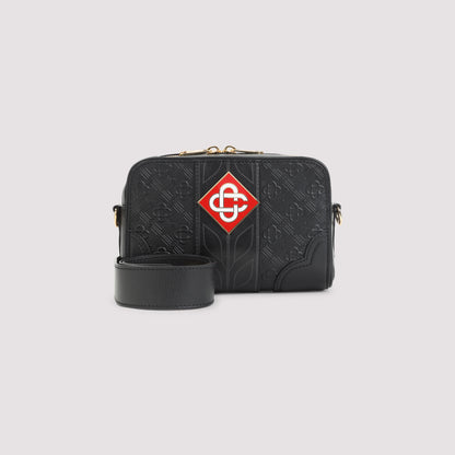 Black Calf Leather Monogram Crossbody Bag