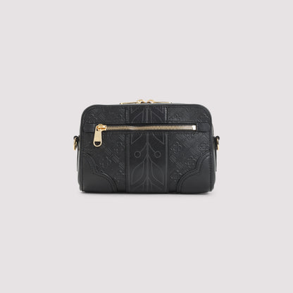 Black Calf Leather Monogram Crossbody Bag