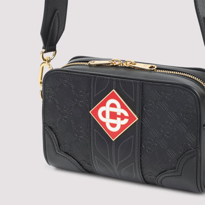 Black Calf Leather Monogram Crossbody Bag