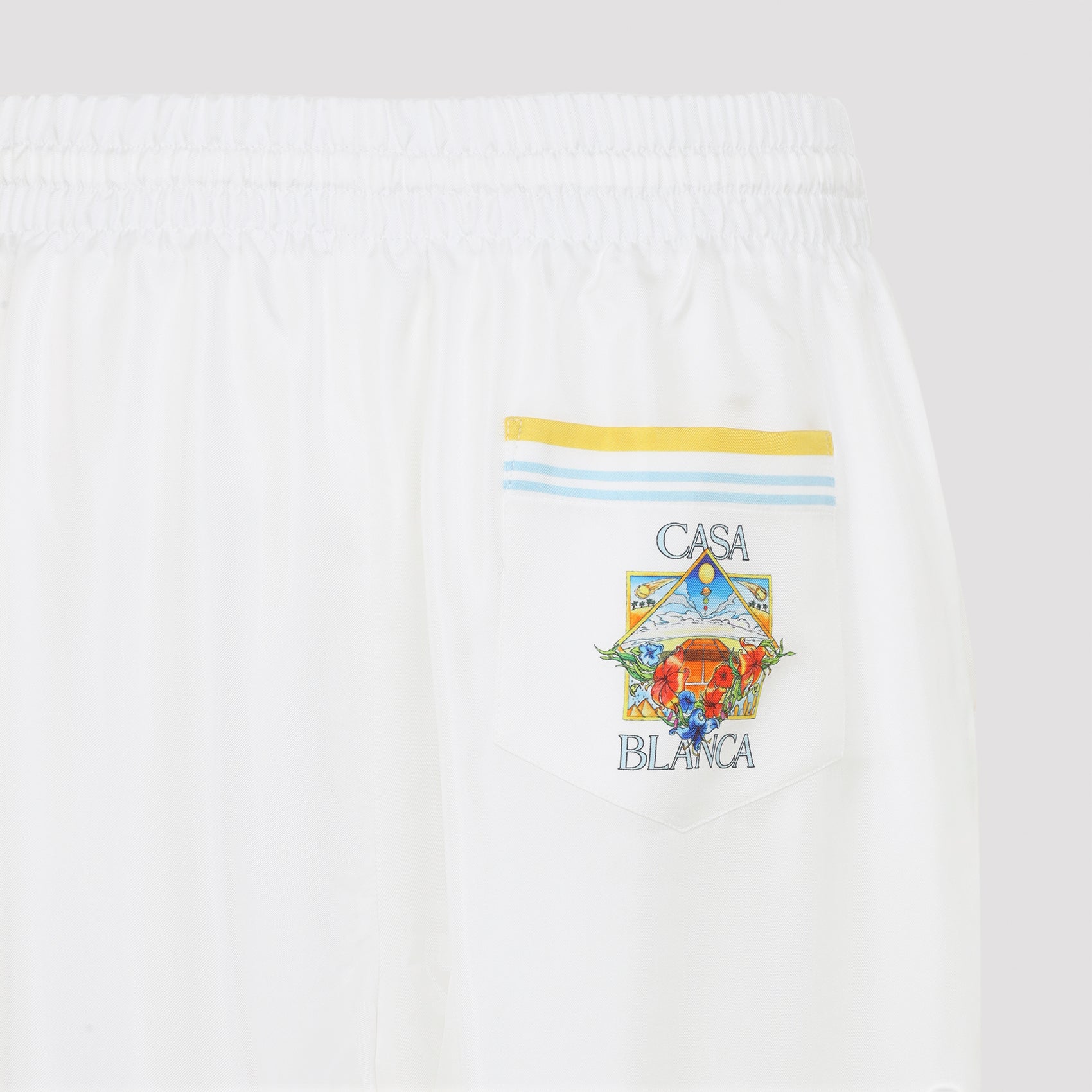 White Silk Flower Court Icon Shorts