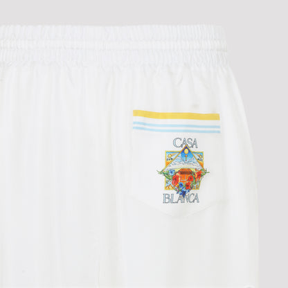 White Silk Flower Court Icon Shorts
