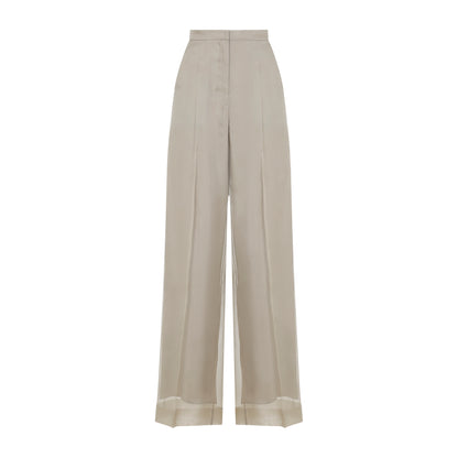 Sand Beige Silk Pianoforte Olivi Organza Pants
