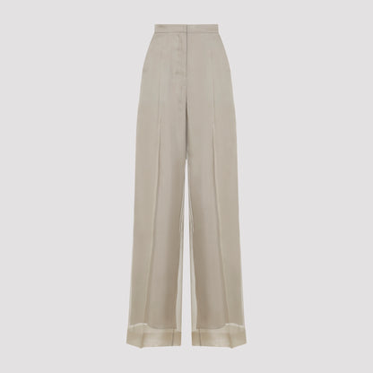 Sand Beige Silk Pianoforte Olivi Organza Pants