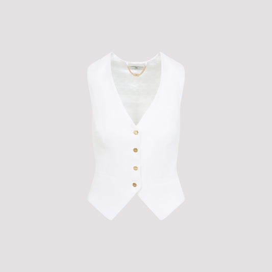 Ivory White Linen Gilet