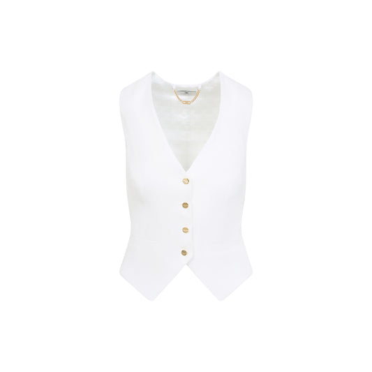 Ivory White Linen Gilet