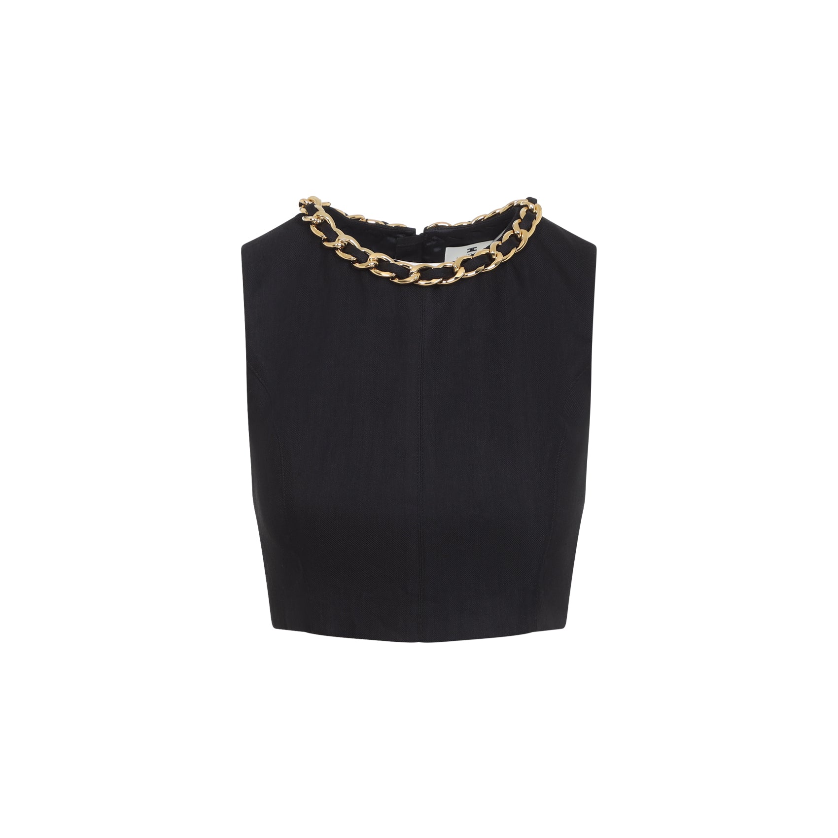 Black Linen Top With Chain