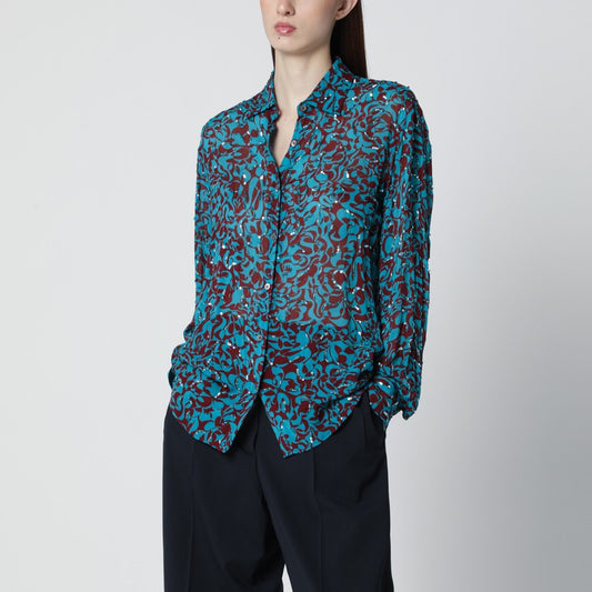 Shirt with turquoise sequin print