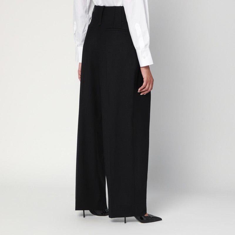 Wide black trousers in wool blend