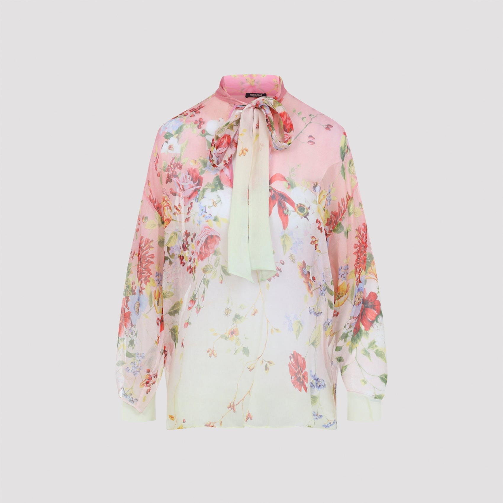 Green and Pink Miami Flowers Silk Blouse