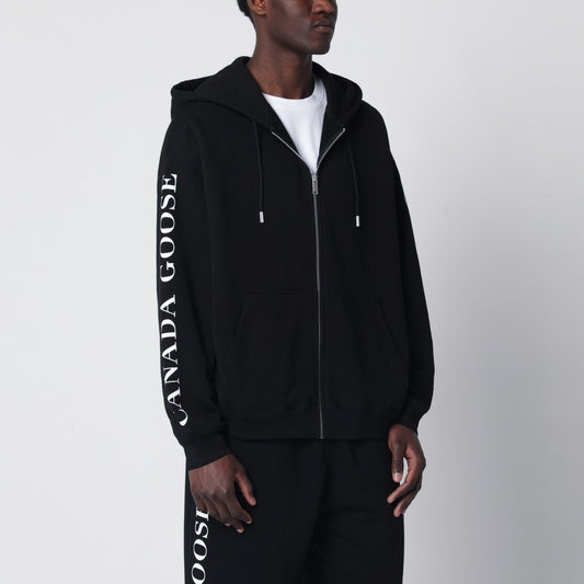 Black zip-up sweatshirt with logo
