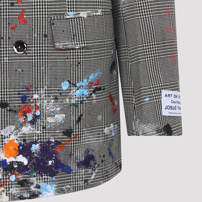 Classic Micro Houndstooth Grey Virgin Wool Double Breasted Coat