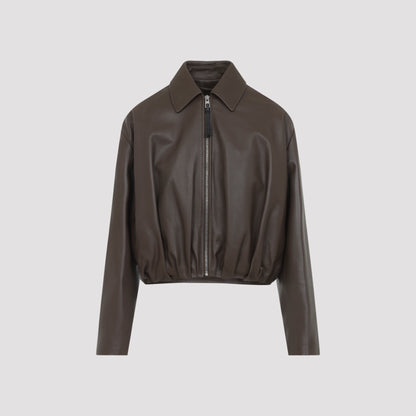 Dark Green Calf Skin Draped Jacket