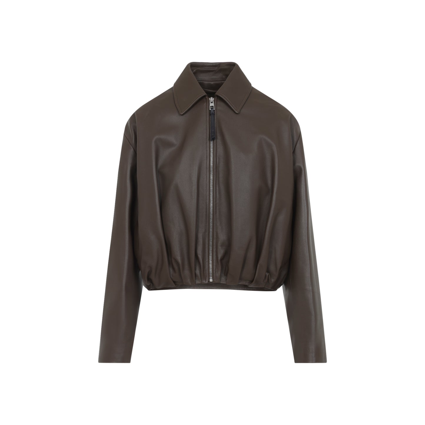 Dark Green Calf Skin Draped Jacket