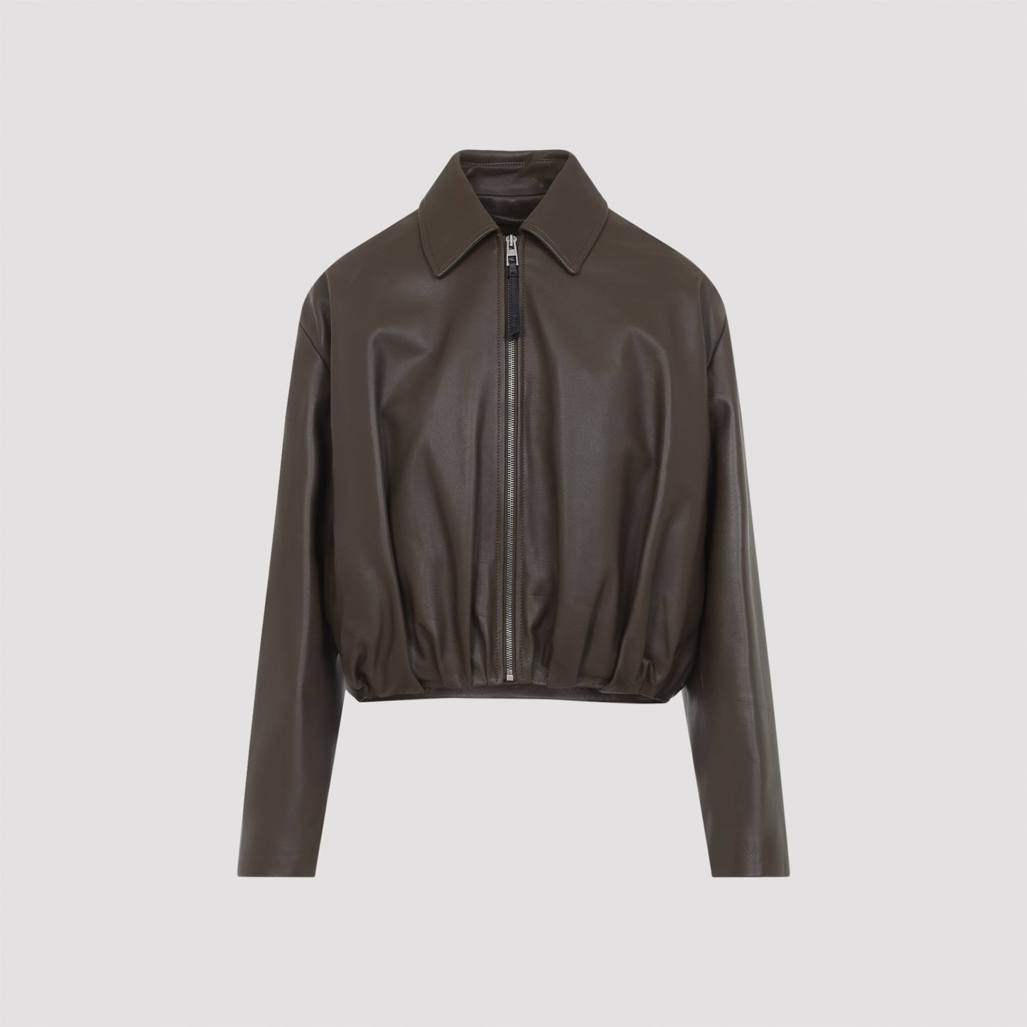 Dark Green Calf Skin Draped Jacket