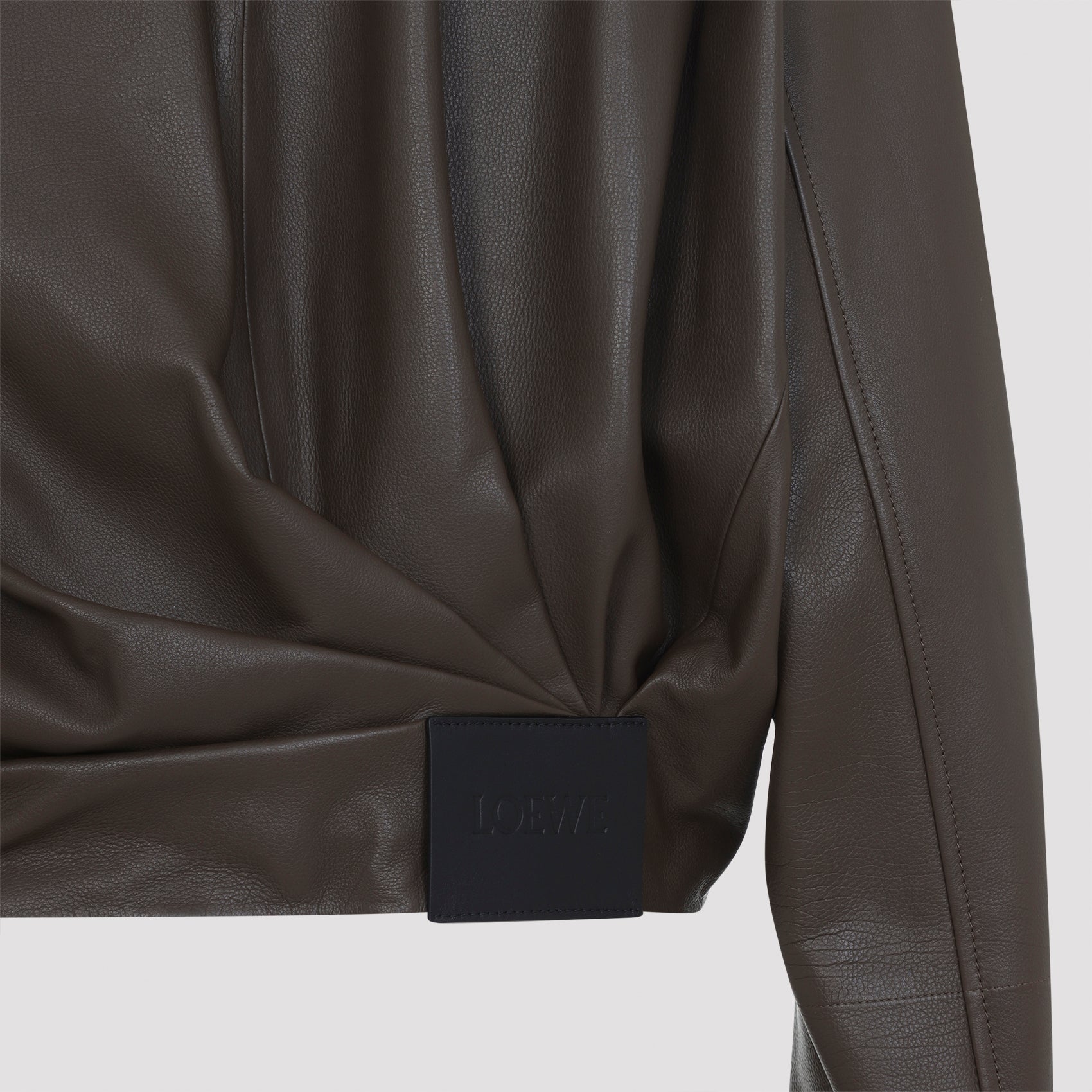 Dark Green Calf Skin Draped Jacket