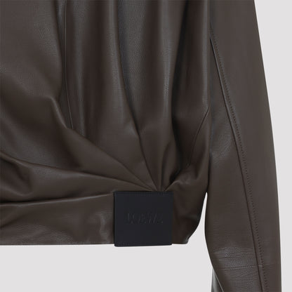 Dark Green Calf Skin Draped Jacket