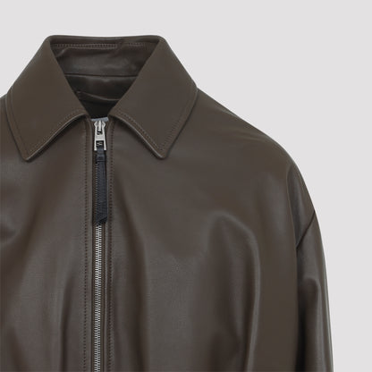 Dark Green Calf Skin Draped Jacket