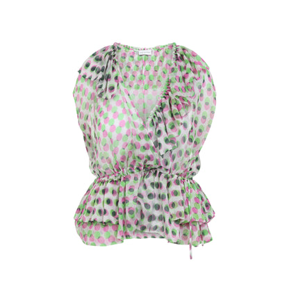 Ecru White Silk Cally Polka Dots Top