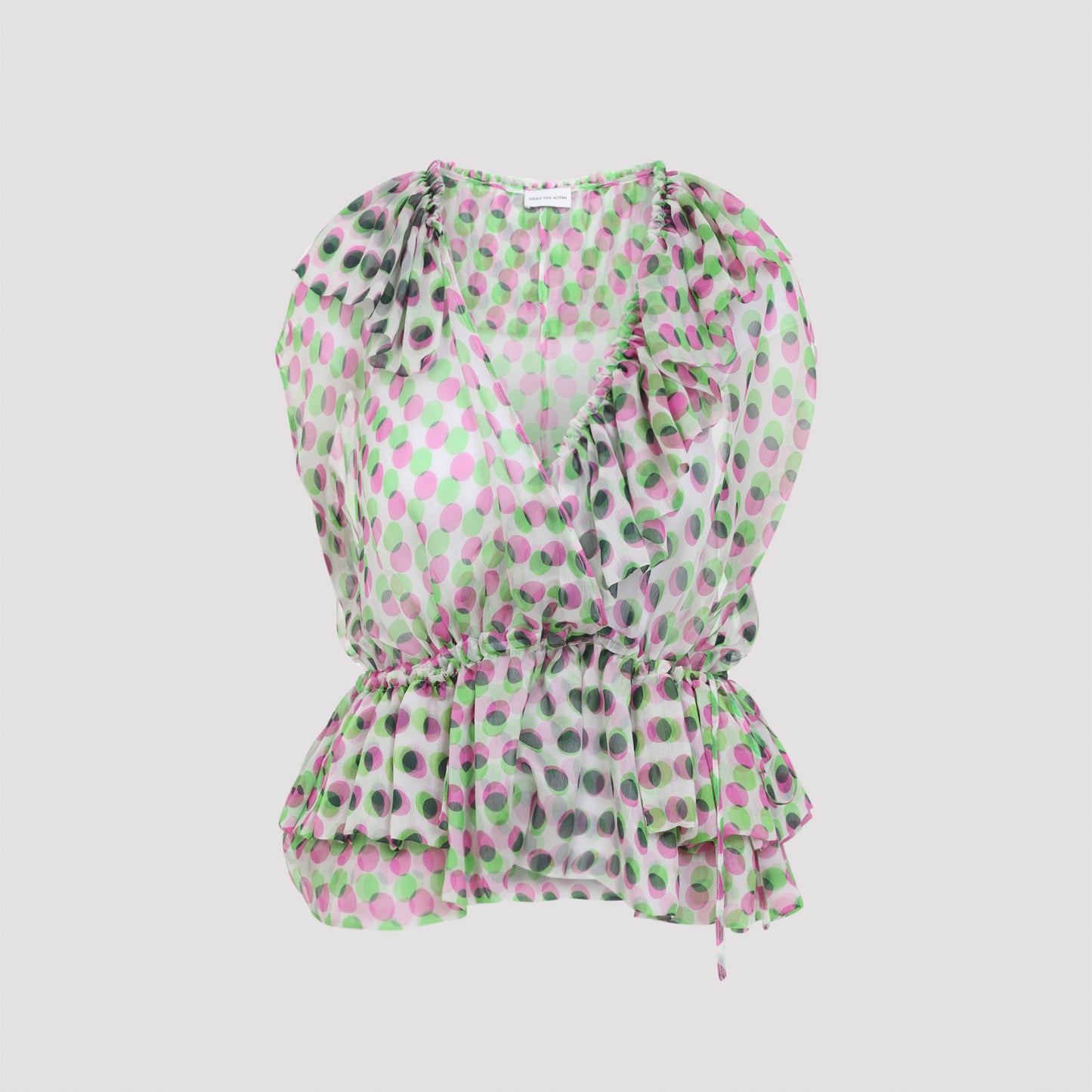 Ecru White Silk Cally Polka Dots Top