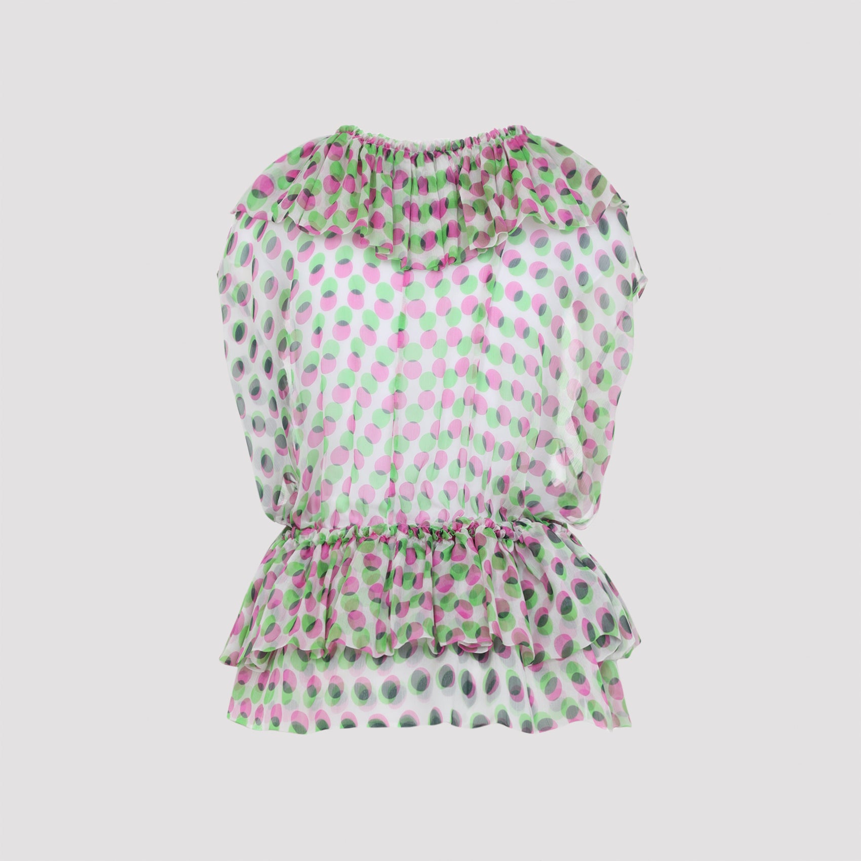 Ecru White Silk Cally Polka Dots Top