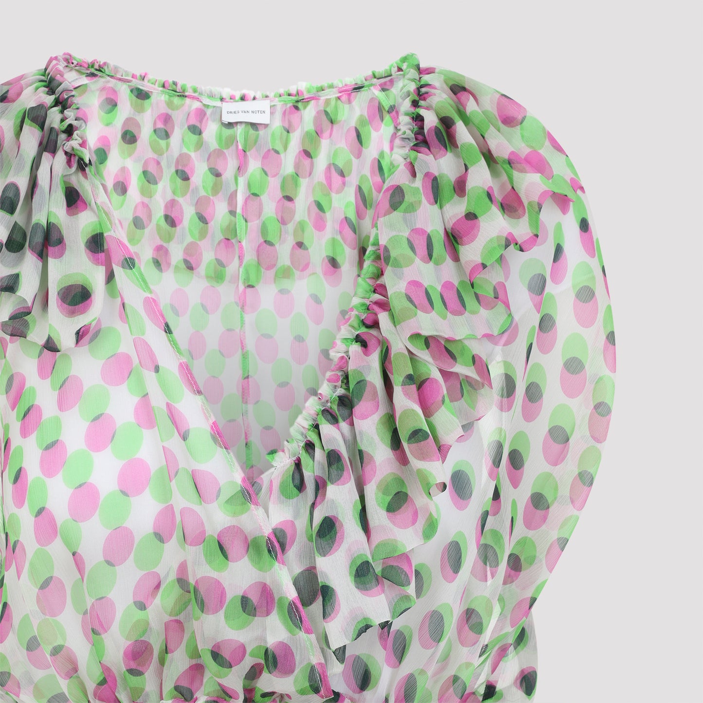 Ecru White Silk Cally Polka Dots Top