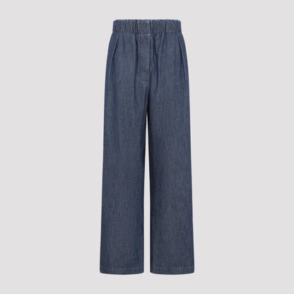 Indigo Blue Cotton Wide Leg Elasticated Pant