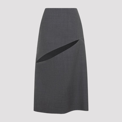 Fog Grey Virgin Wool Midi Skirt